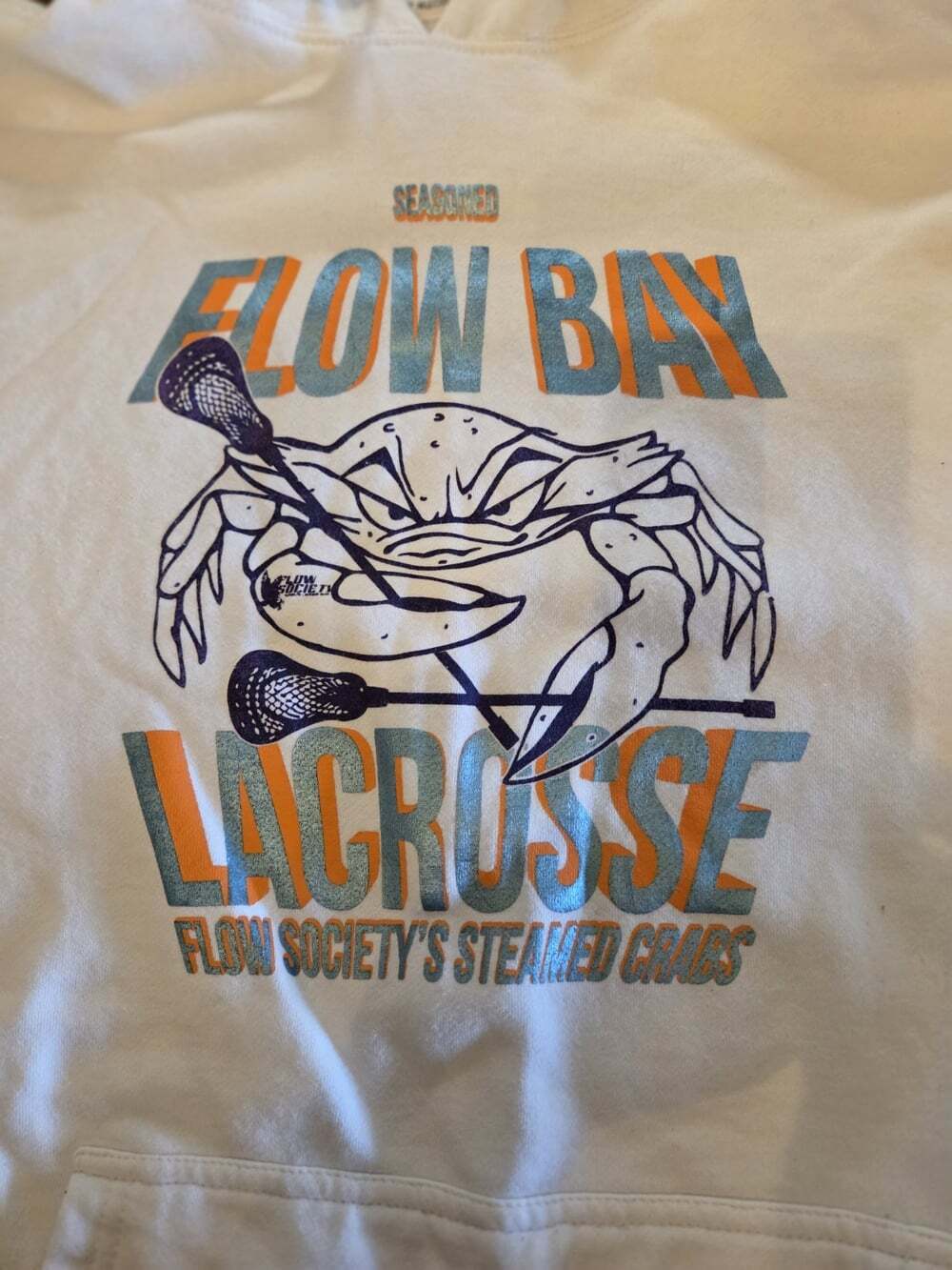 Flow Bay Lacrosse and Flow Society's Steamed Crabs Hooded Sweatshirt Large - Picture 6 of 8